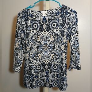 Charter Club Navy and White Paisley Blouse